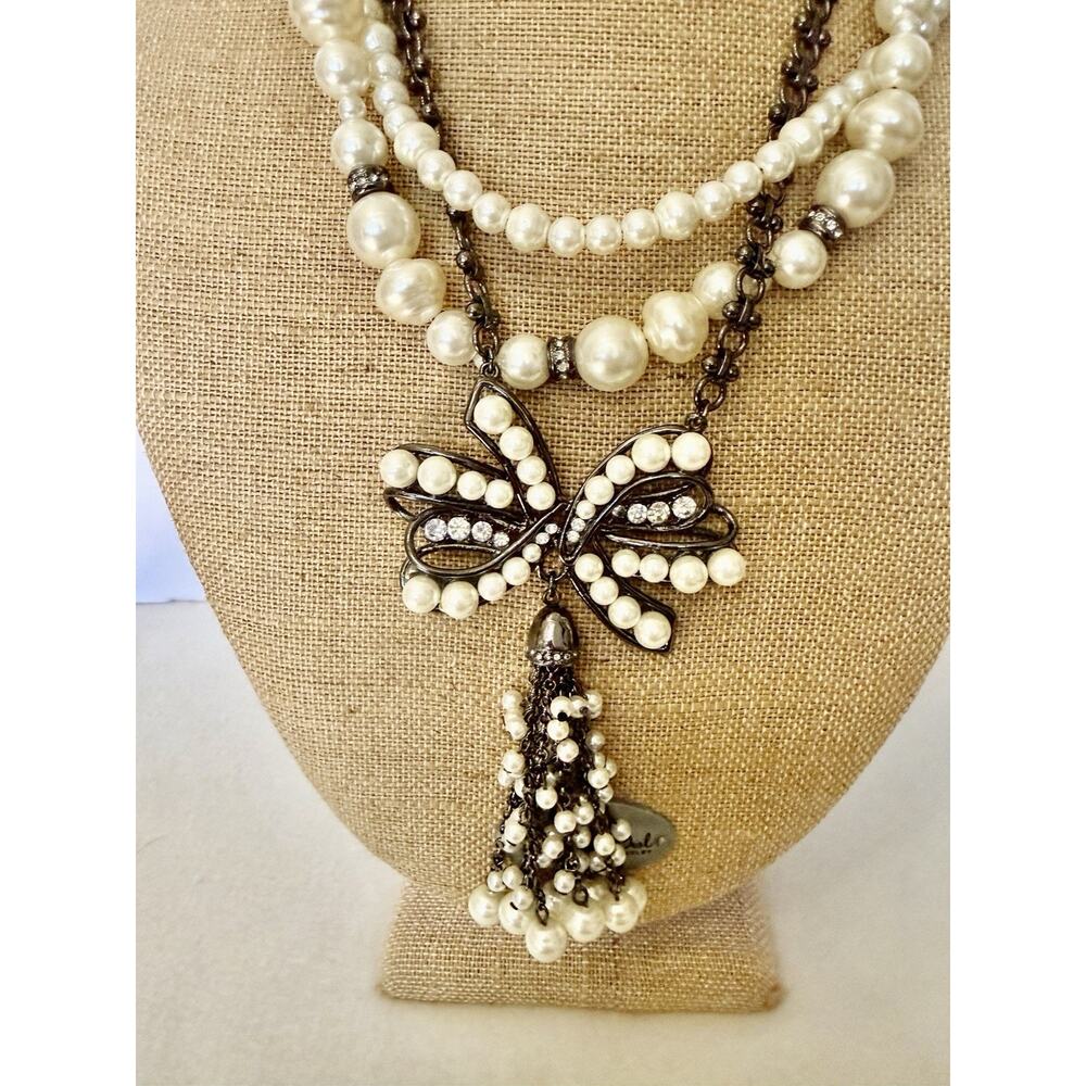 nwt CHICOS pearl bow necklace Convertible Strands